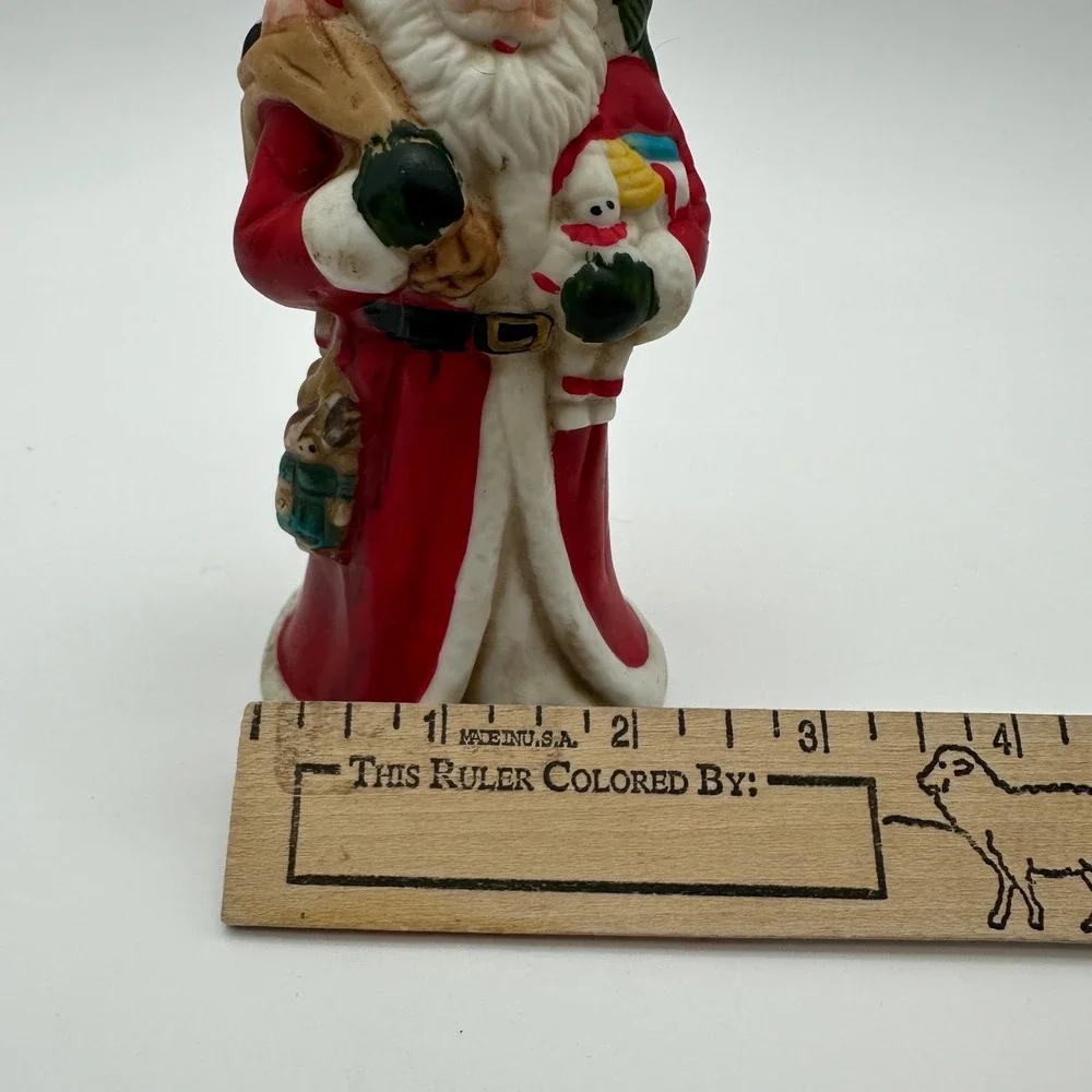 Vintage Santa Claus Figurine Ceramic Christmas Father Christmas Toy Bag 5.5